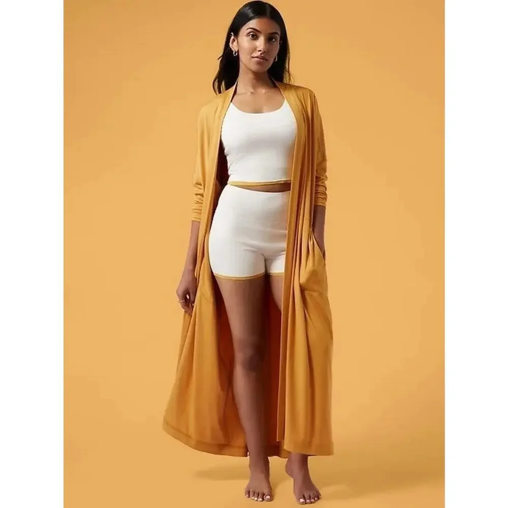Athleta X Alicia Keys Cardigan Duster Top Womens S/M Oversized Yellow - Picture 1 of 8